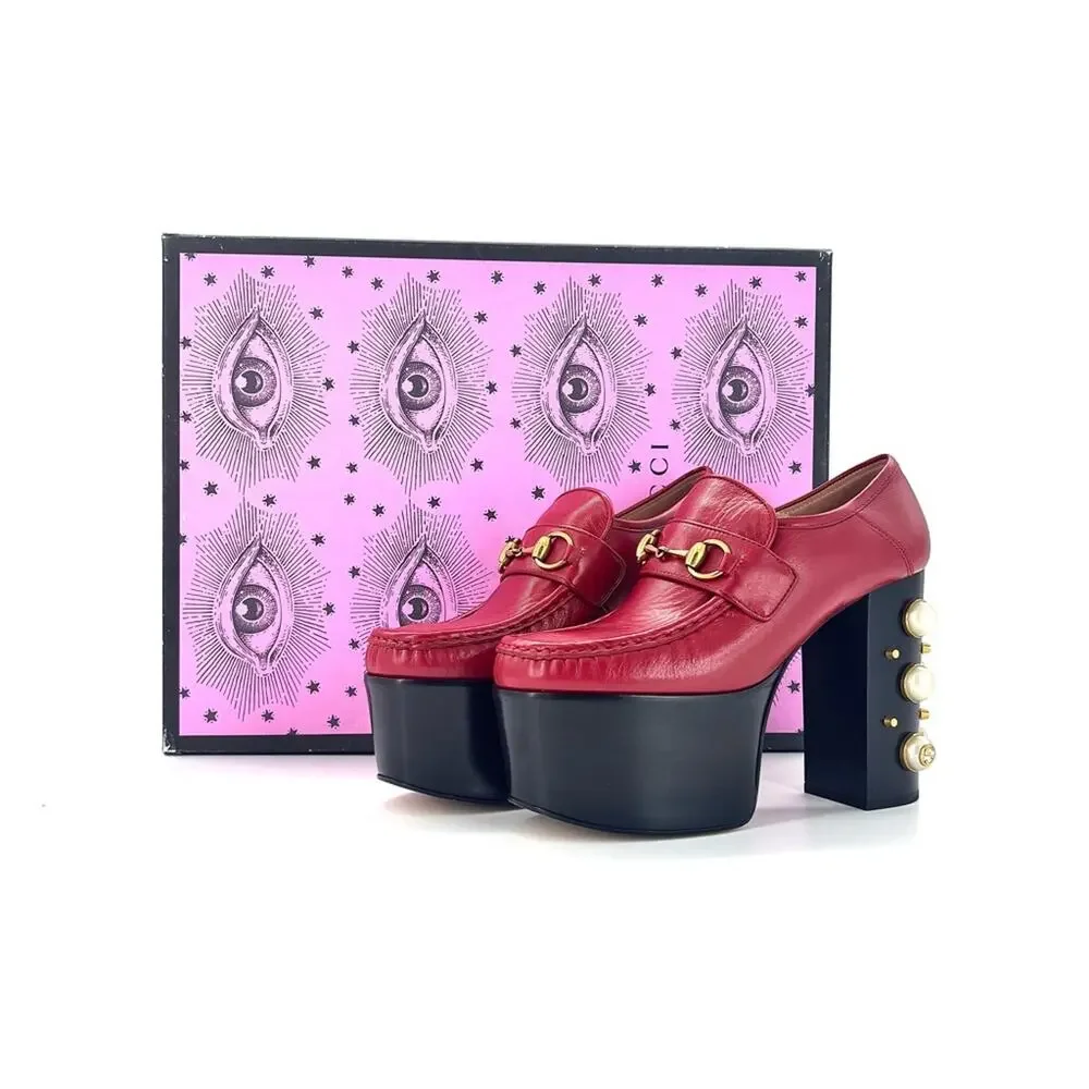 Gucci Vegas Pearl Horsebit Platform High Block Heel Loafers 37 - Picture 2 of 10